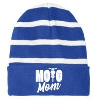 Moto Mom Motorcycle Motocross Dirt Bike Racing Gift Striped Beanie with Solid Band