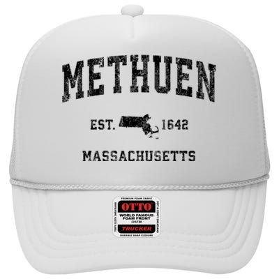 Methuen Massachusetts Ma Vintage Established Athletic Sports Design High Crown Mesh Back Trucker Hat