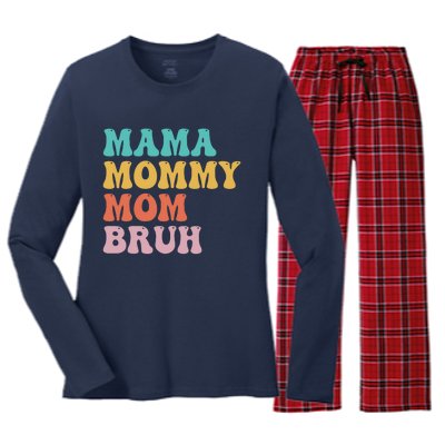 Mama Mommy Mom Bruh Funny Mothers Day For Mom Motherhood Women's Long Sleeve Flannel Pajama Set 