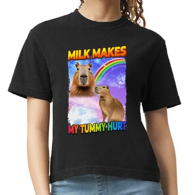Milk Makes My Tummy Hurt Capybara Meme Culture Comfort Colors Boxy T-Shirt