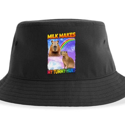 Milk Makes My Tummy Hurt Capybara Meme Culture Sustainable Bucket Hat