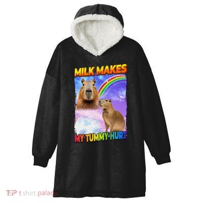 Milk Makes My Tummy Hurt Capybara Meme Culture Hooded Wearable Blanket