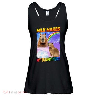 Milk Makes My Tummy Hurt Capybara Meme Culture Ladies Essential Flowy Tank