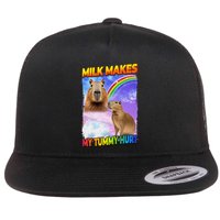 Milk Makes My Tummy Hurt Capybara Meme Culture Flat Bill Trucker Hat