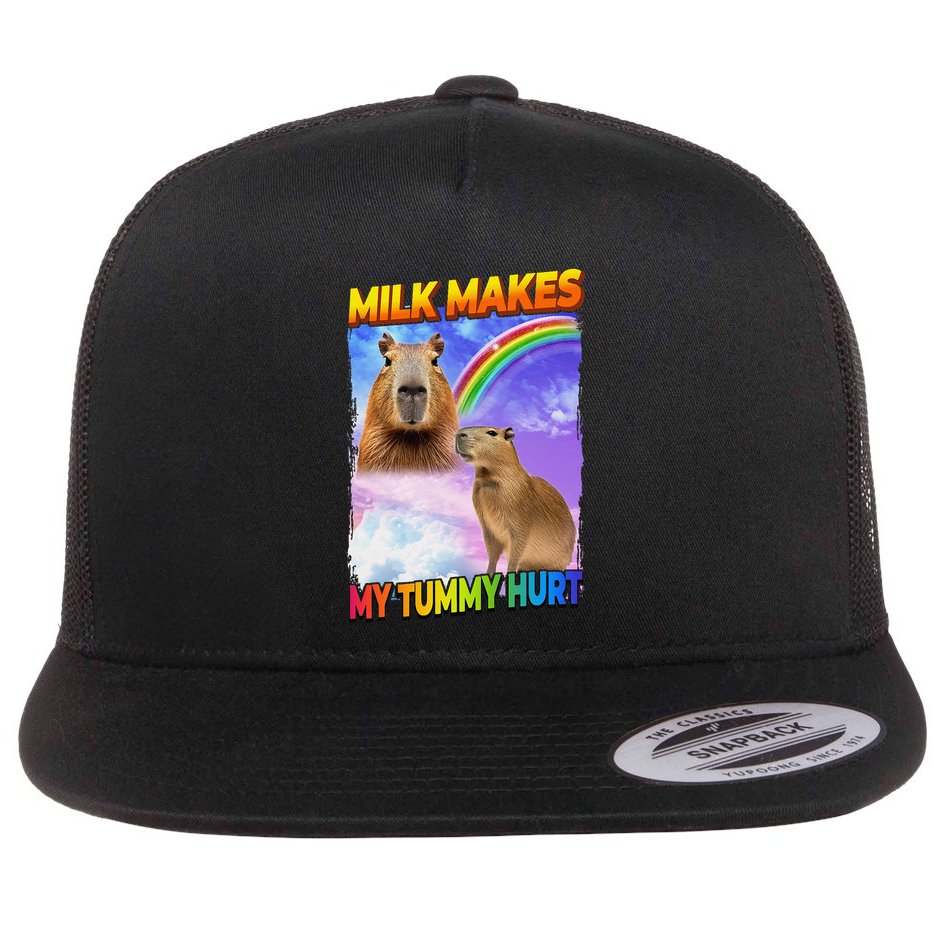 Milk Makes My Tummy Hurt Capybara Meme Culture Flat Bill Trucker Hat