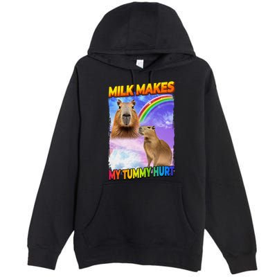 Milk Makes My Tummy Hurt Capybara Meme Culture Premium Pullover Hoodie