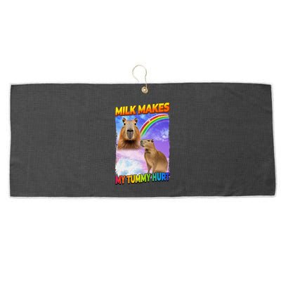 Milk Makes My Tummy Hurt Capybara Meme Culture Large Microfiber Waffle Golf Towel