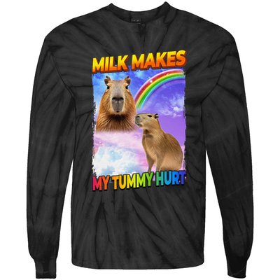 Milk Makes My Tummy Hurt Capybara Meme Culture Tie-Dye Long Sleeve Shirt