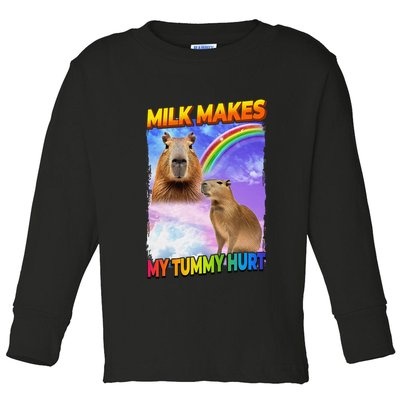 Milk Makes My Tummy Hurt Capybara Meme Culture Toddler Long Sleeve Shirt