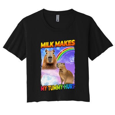 Milk Makes My Tummy Hurt Capybara Meme Culture Crop Top