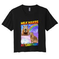 Milk Makes My Tummy Hurt Capybara Meme Culture Women's Crop Top Tee