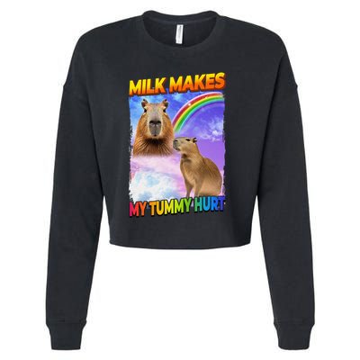 Milk Makes My Tummy Hurt Capybara Meme Culture Cropped Pullover Crew