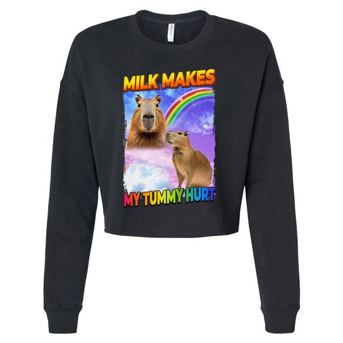 Milk Makes My Tummy Hurt Capybara Meme Culture Cropped Pullover Crew