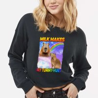 Milk Makes My Tummy Hurt Capybara Meme Culture Cropped Pullover Crew