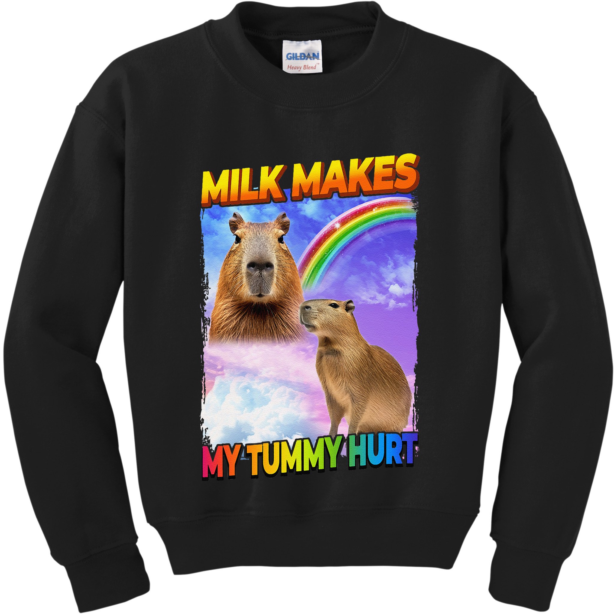 Milk Makes My Tummy Hurt Capybara Meme Culture Kids Sweatshirt