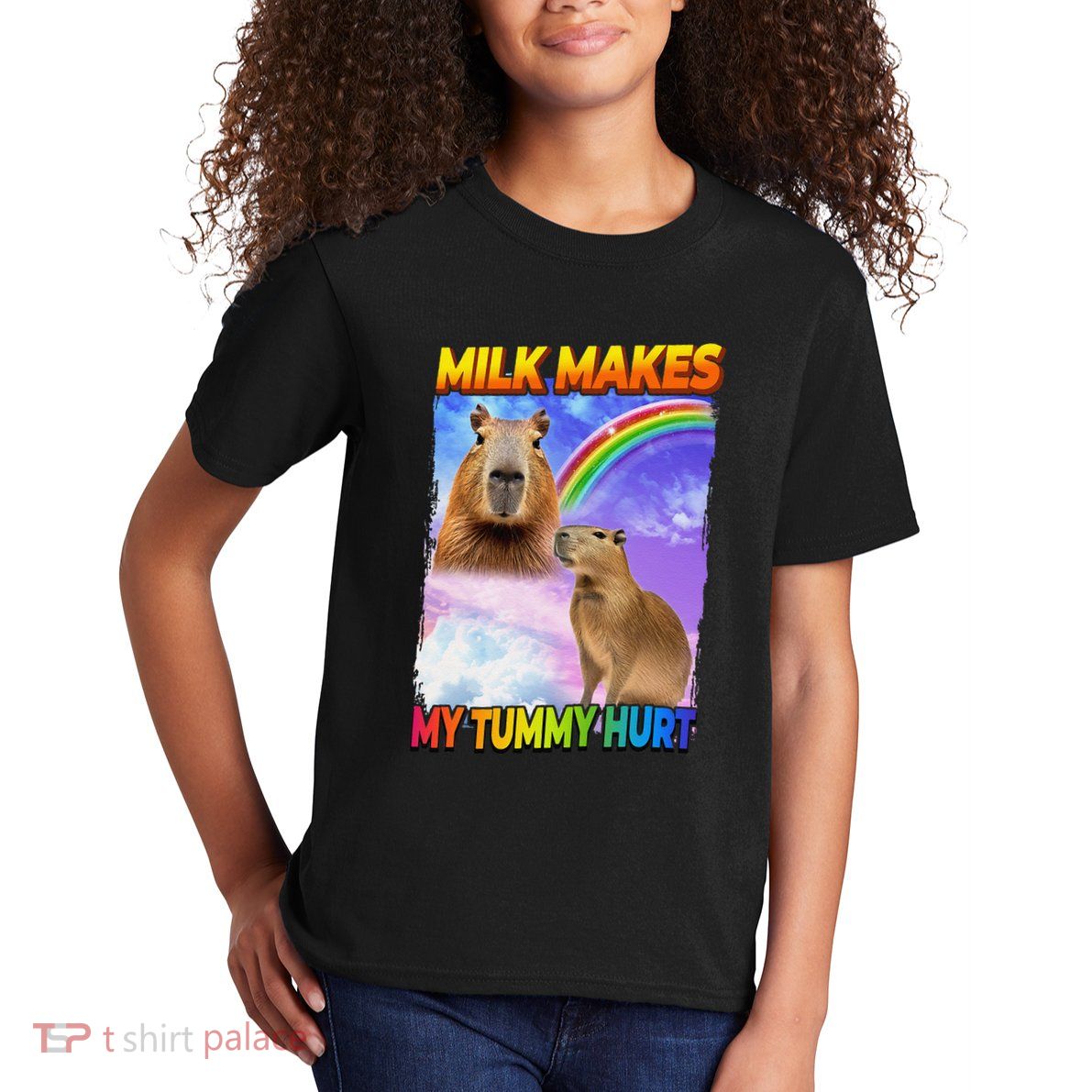 Milk Makes My Tummy Hurt Capybara Meme Culture Kids T-Shirt