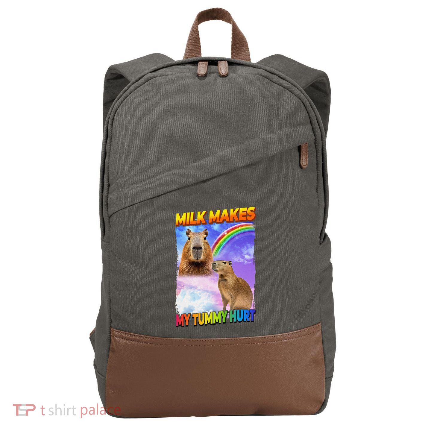 Milk Makes My Tummy Hurt Capybara Meme Culture Cotton Canvas Backpack