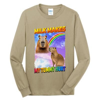 Milk Makes My Tummy Hurt Capybara Meme Culture Tall Long Sleeve T-Shirt