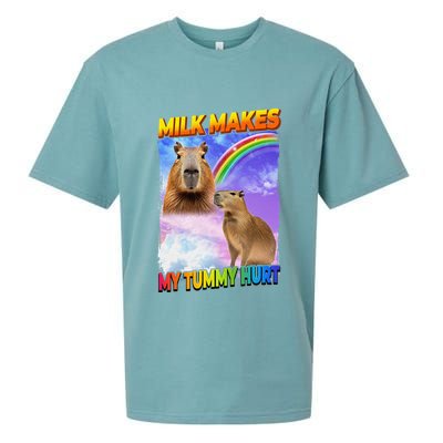 Milk Makes My Tummy Hurt Capybara Meme Culture Sueded Cloud Jersey T-Shirt