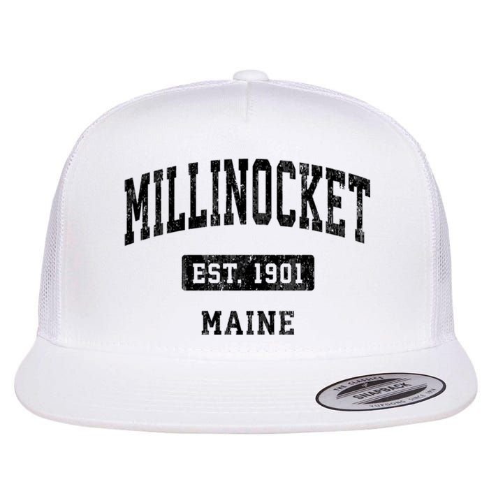 Millinocket Maine Me Vintage Sports Established Design Flat Bill Trucker Hat