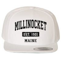 Millinocket Maine Me Vintage Sports Established Design Wool Snapback Cap