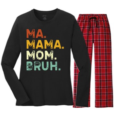 Ma Mama Mom Bruh Vintage Retro Women's Long Sleeve Flannel Pajama Set 