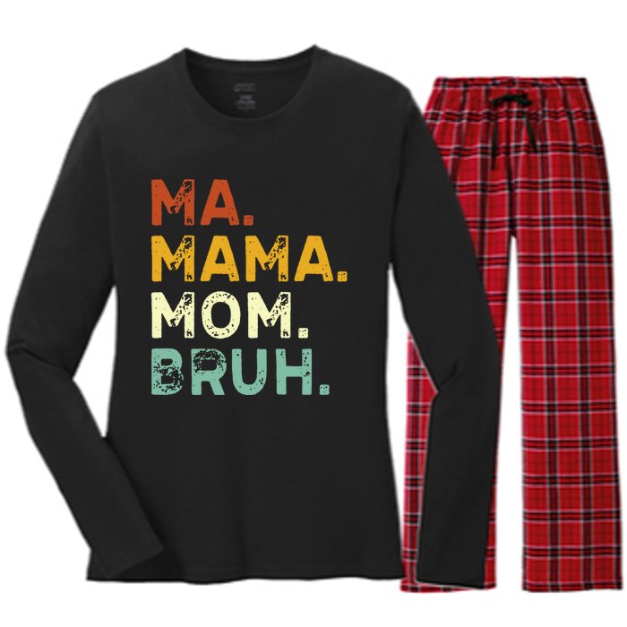 Ma Mama Mom Bruh Vintage Retro Women's Long Sleeve Flannel Pajama Set 