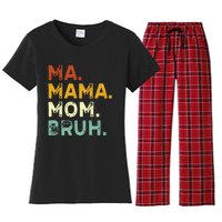 Ma Mama Mom Bruh Vintage Retro Women's Flannel Pajama Set