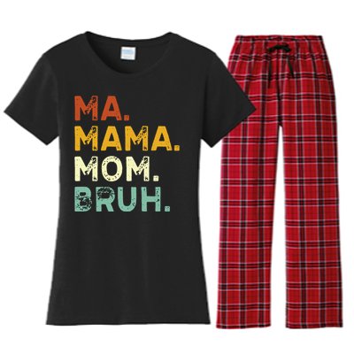 Ma Mama Mom Bruh Vintage Retro Women's Flannel Pajama Set