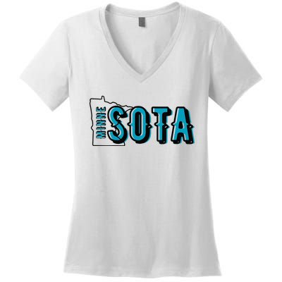 Minnesota Map MN Outline Minne Sota Women's V-Neck T-Shirt