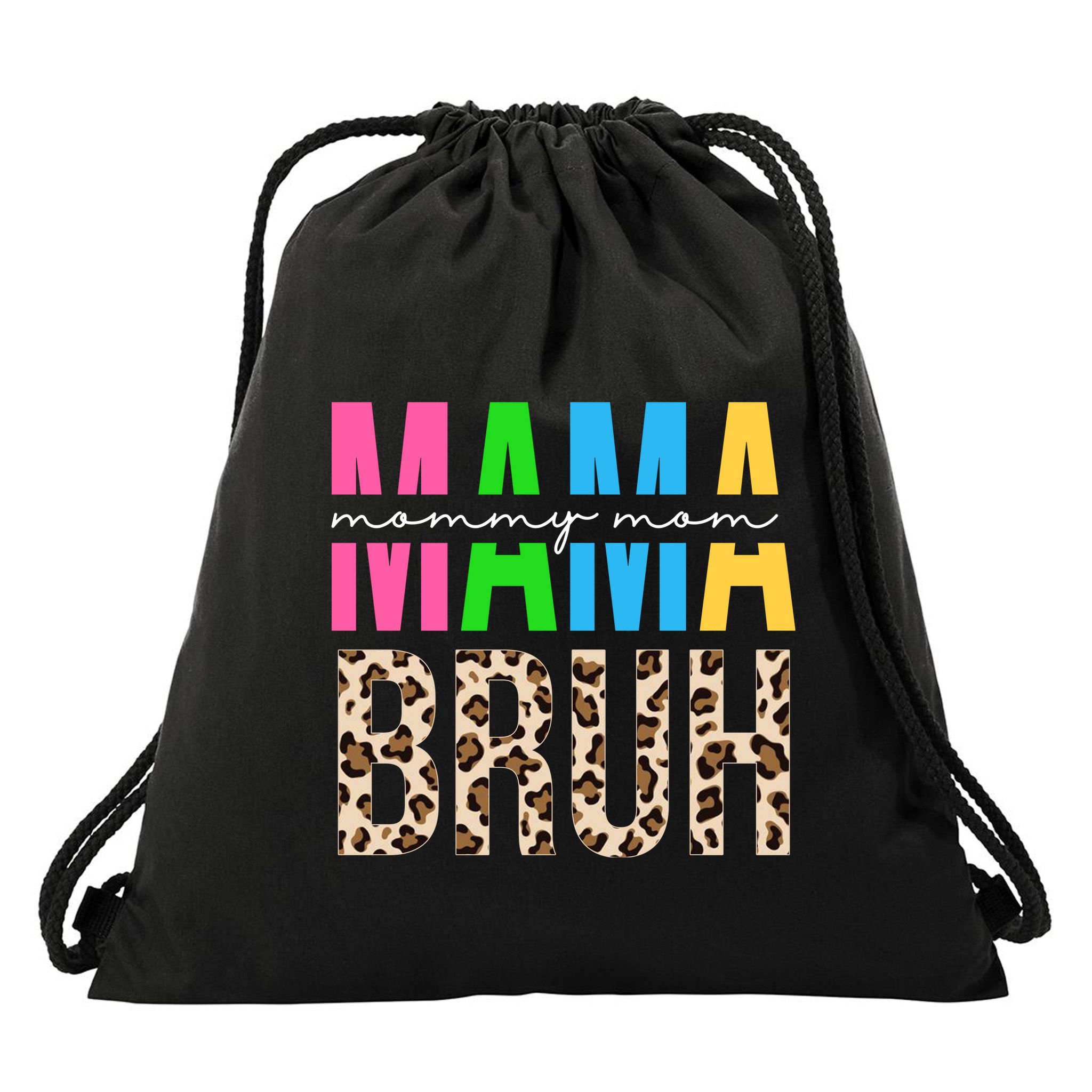 Mama Mommy Mom Bruh Cheetah Print Drawstring Bag