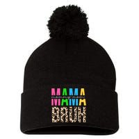 Mama Mommy Mom Bruh Cheetah Print Pom Pom 12in Knit Beanie