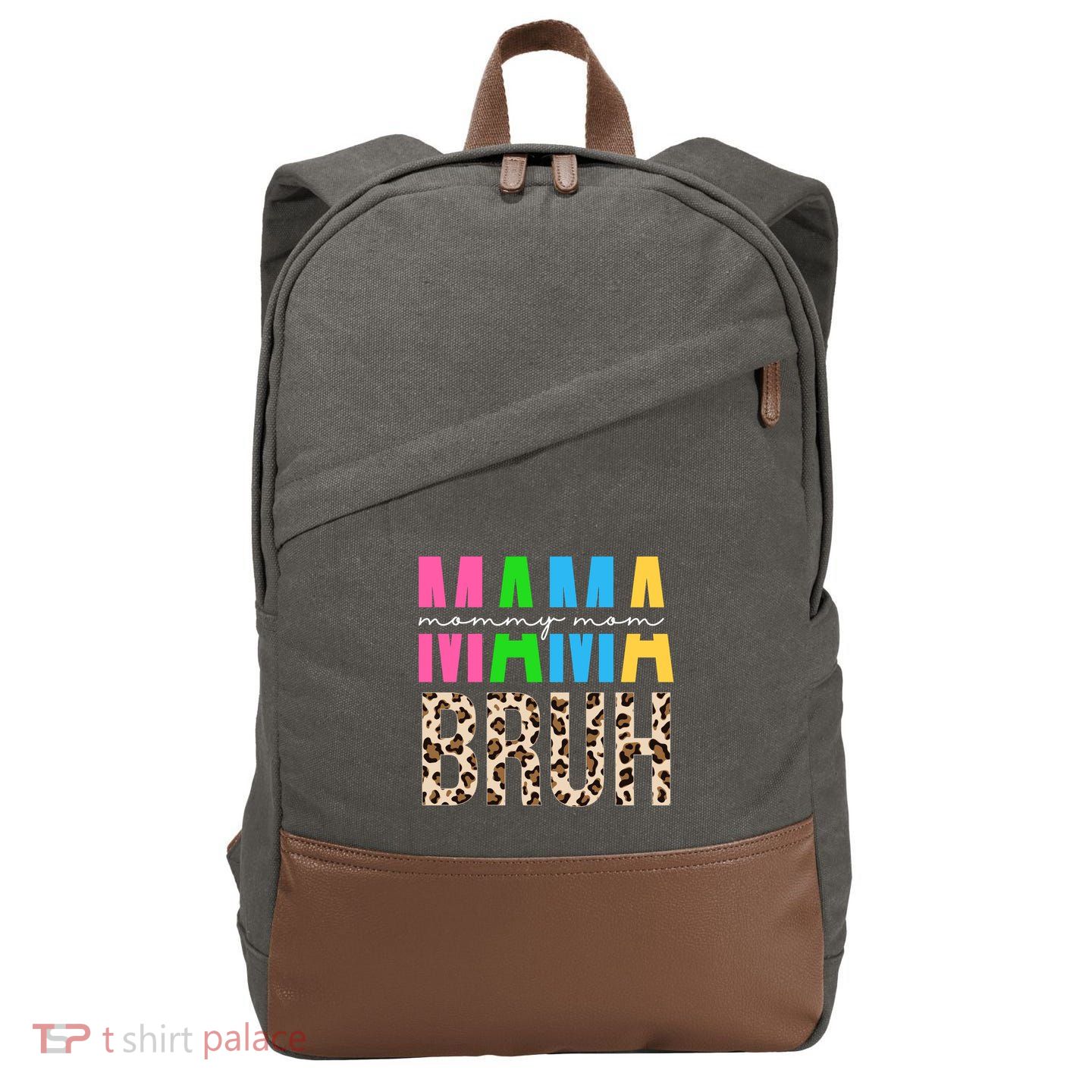 Mama Mommy Mom Bruh Cheetah Print Cotton Canvas Backpack