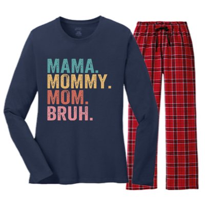 Mama Mommy Mom Bruh Mothers Day Vintage Funny Mother Women's Long Sleeve Flannel Pajama Set 