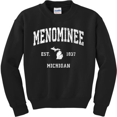 Menominee Michigan Mi Vintage Athletic Sports Kids Sweatshirt