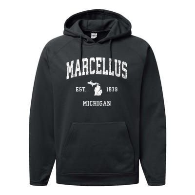 Marcellus Michigan Mi Vintage Established Athletic Sports Design Performance Fleece Hoodie