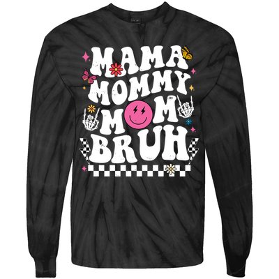 Mama Mommy Mom Bruh Retro Smile Face Tie-Dye Long Sleeve Shirt