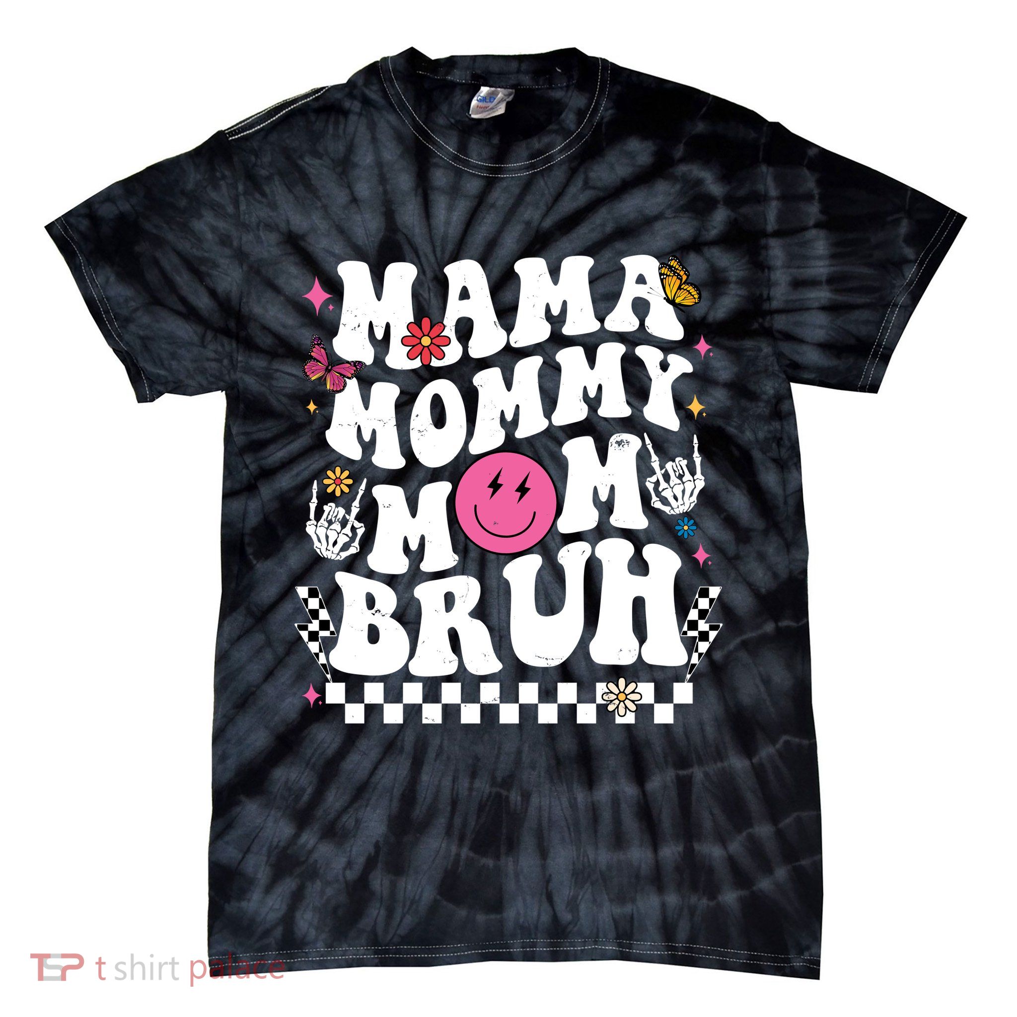 Mama Mommy Mom Bruh Retro Smile Face Tie-Dye T-Shirt