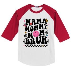 Mama Mommy Mom Bruh Retro Smile Face Kids Colorblock Raglan Jersey