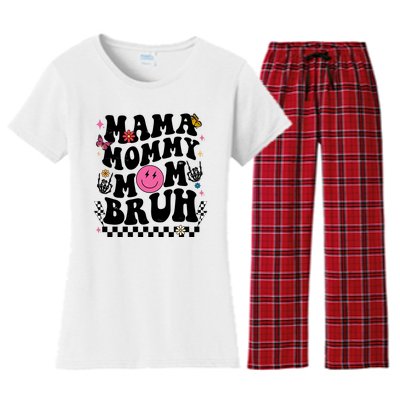 Mama Mommy Mom Bruh Retro Smile Face Women's Flannel Pajama Set