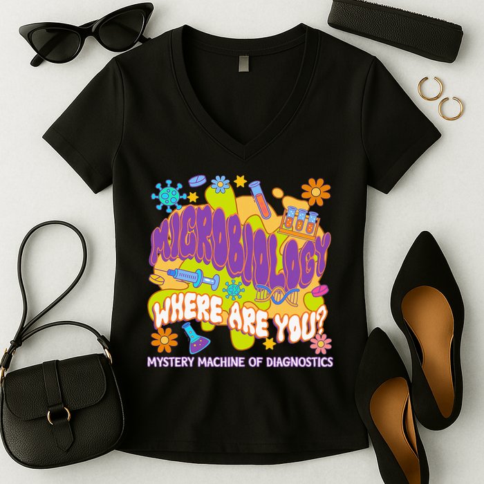 Microbiology Mystery Machine Of Diagnostics Lab Week 2025 Women's V-Neck T-Shirt