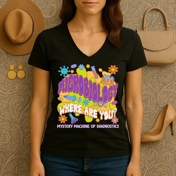 Microbiology Mystery Machine Of Diagnostics Lab Week 2025 Women's V-Neck T-Shirt