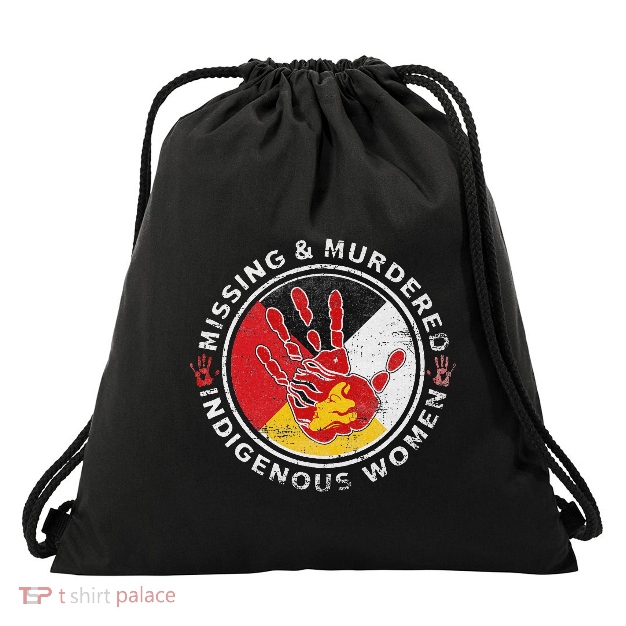 Mmiw Missing & Murdered Indigenous Women Red Hand Drawstring Bag
