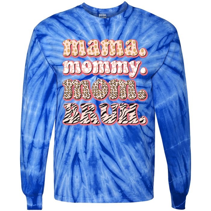 Mama Mommy Mom Bruh Vintage Leopard Great Gift Tie-Dye Long Sleeve Shirt