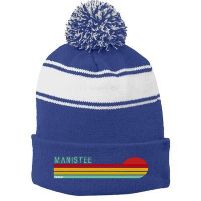 Manistee Michigan Stripe Pom Pom Beanie