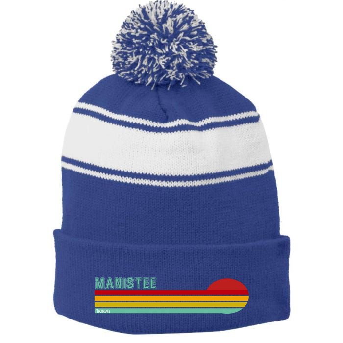 Manistee Michigan Stripe Pom Pom Beanie
