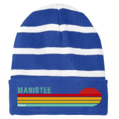 Manistee Michigan Striped Beanie with Solid Band