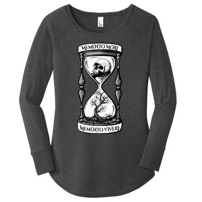 Memento Mori Memento Vivere Skull Design Stoic Memento Mori Women's Perfect Tri Tunic Long Sleeve Shirt