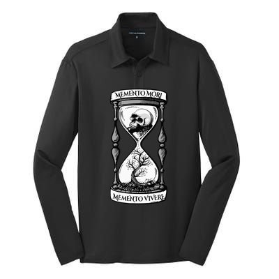 Memento Mori Memento Vivere Skull Design Stoic Memento Mori Silk Touch Performance Long Sleeve Polo