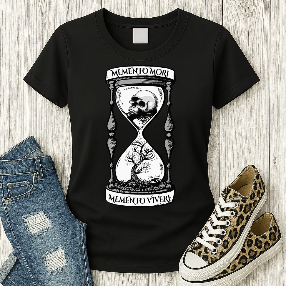 Memento Mori Memento Vivere Skull Design Stoic Memento Mori Womens T-Shirt